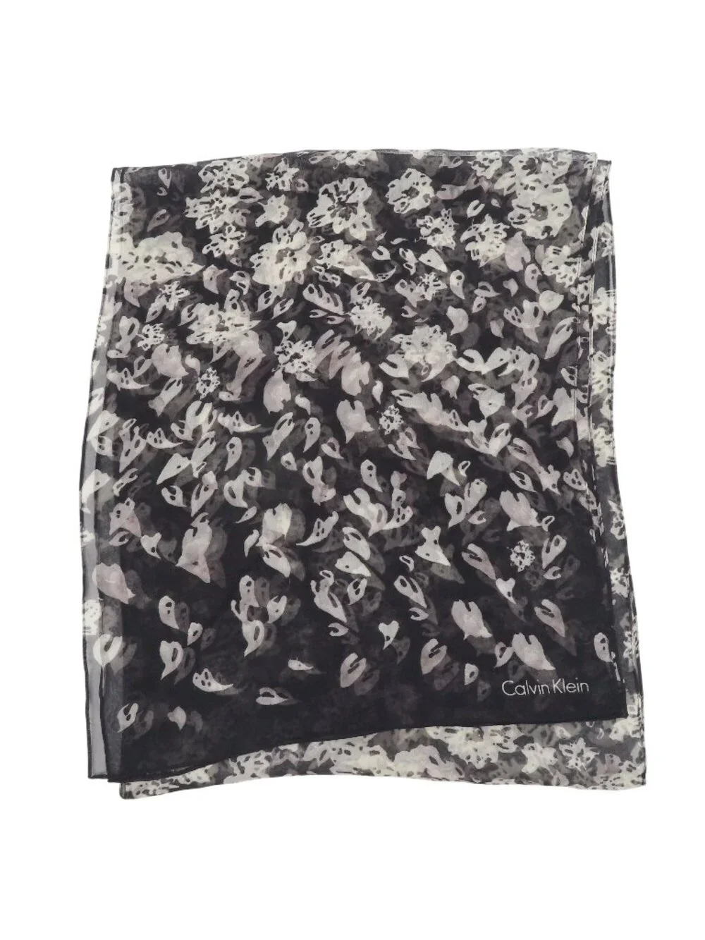 Calvin Klein Sheer Black White Sheer Rectangle Scarf Wrap 12in x 58in Fashion